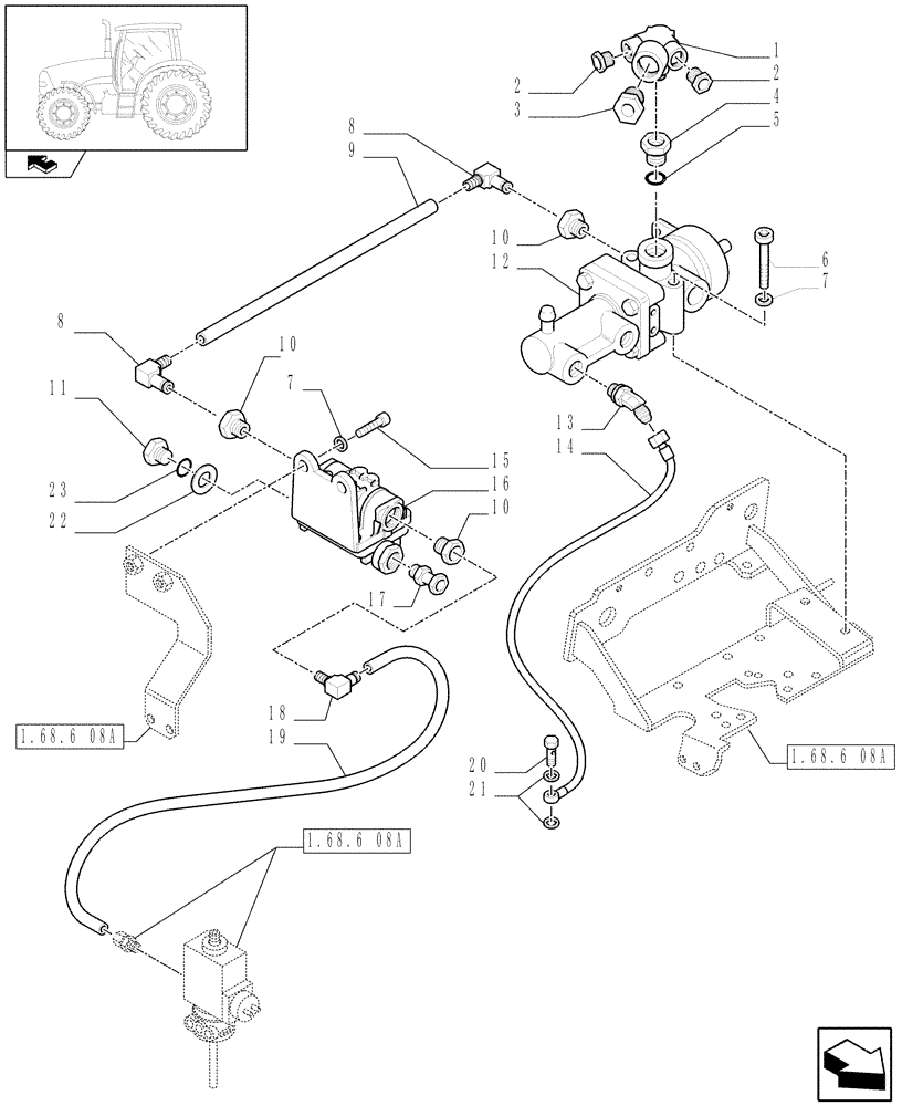 Схема запчастей Case IH PUMA 155 - (1.68.6[09A]) - PNEUMATIC TRAILER BRAKE - CONTROL VALVE AND RELEVANT PARTS - D6753 (VAR.332727-332737-332739) (05) - REAR AXLE