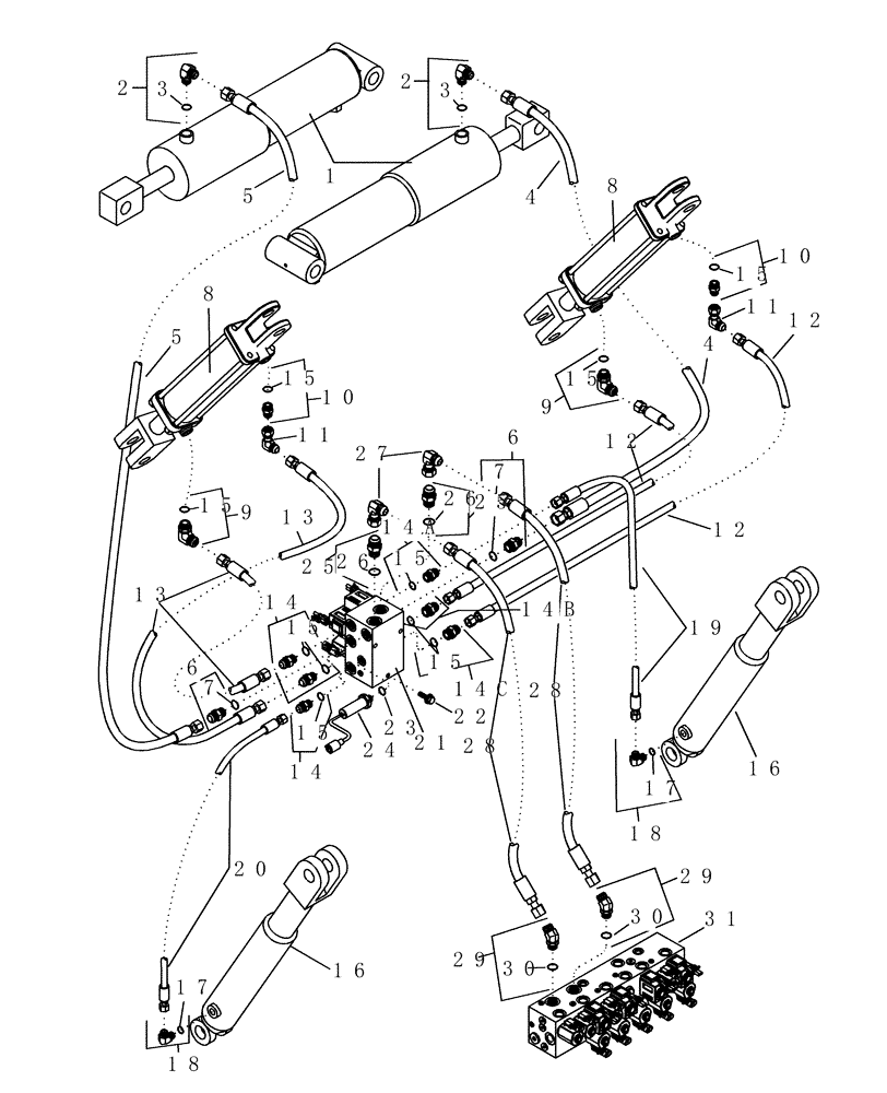 Схема запчастей Case IH 1200PT - (A.10.A[62]) - HYDRAULIC SYSTEM - WING LIFT CYLINDER, MARKER CYLINDER AND MARKER VALVE A - Distribution Systems