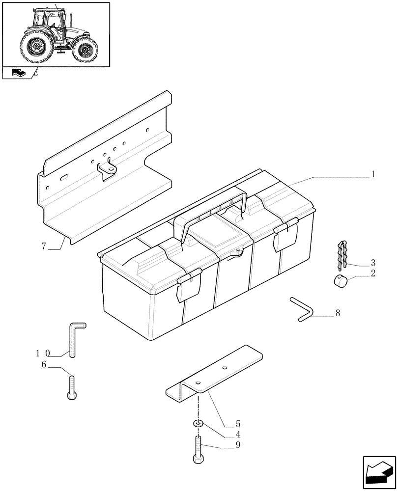 Схема запчастей Case IH FARMALL 90 - (1.90.5) - TOOL BOX (10) - OPERATORS PLATFORM/CAB