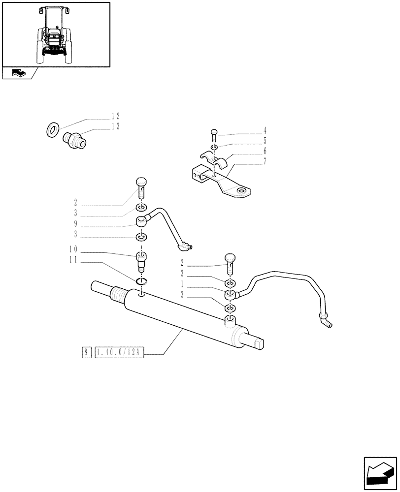 Схема запчастей Case IH FARMALL 65C - (1.40.3/12) - FRONT AXLE WITH LIMITED SLIP DIFF., WITH FRONT BRAKE (40 KM/H) - HYDR. STEER. CYL. (VAR.331324) (04) - FRONT AXLE & STEERING