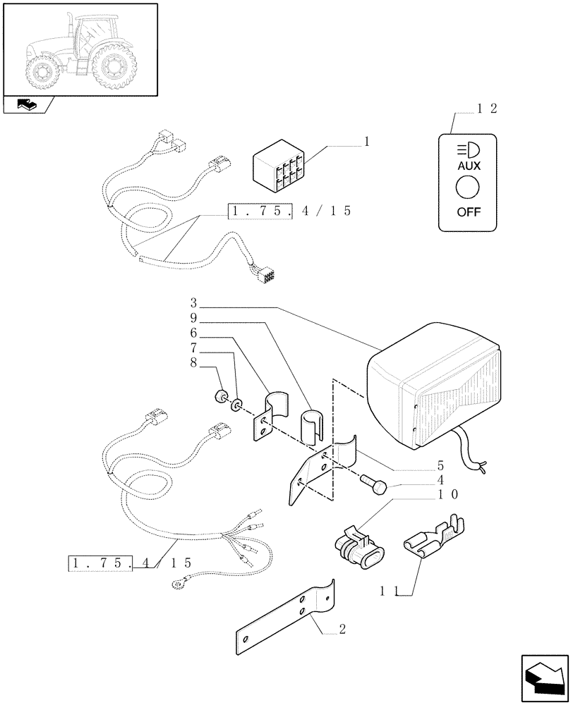 Схема запчастей Case IH PUMA 180 - (1.75.7/06) - (VAR.126-127/1) AUXILIARY LIGHTS KIT (06) - ELECTRICAL SYSTEMS