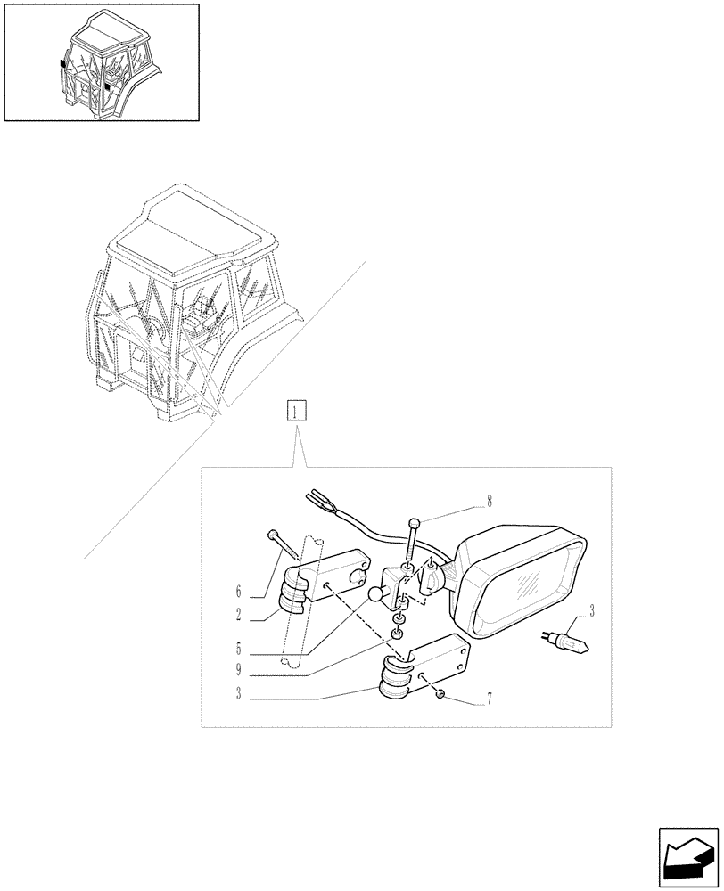 Схема запчастей Case IH JX70U - (1.91.7/05) - (VAR.768) WORK LIGHTS ON CAB OUTSIDE HANDLE (10) - OPERATORS PLATFORM/CAB