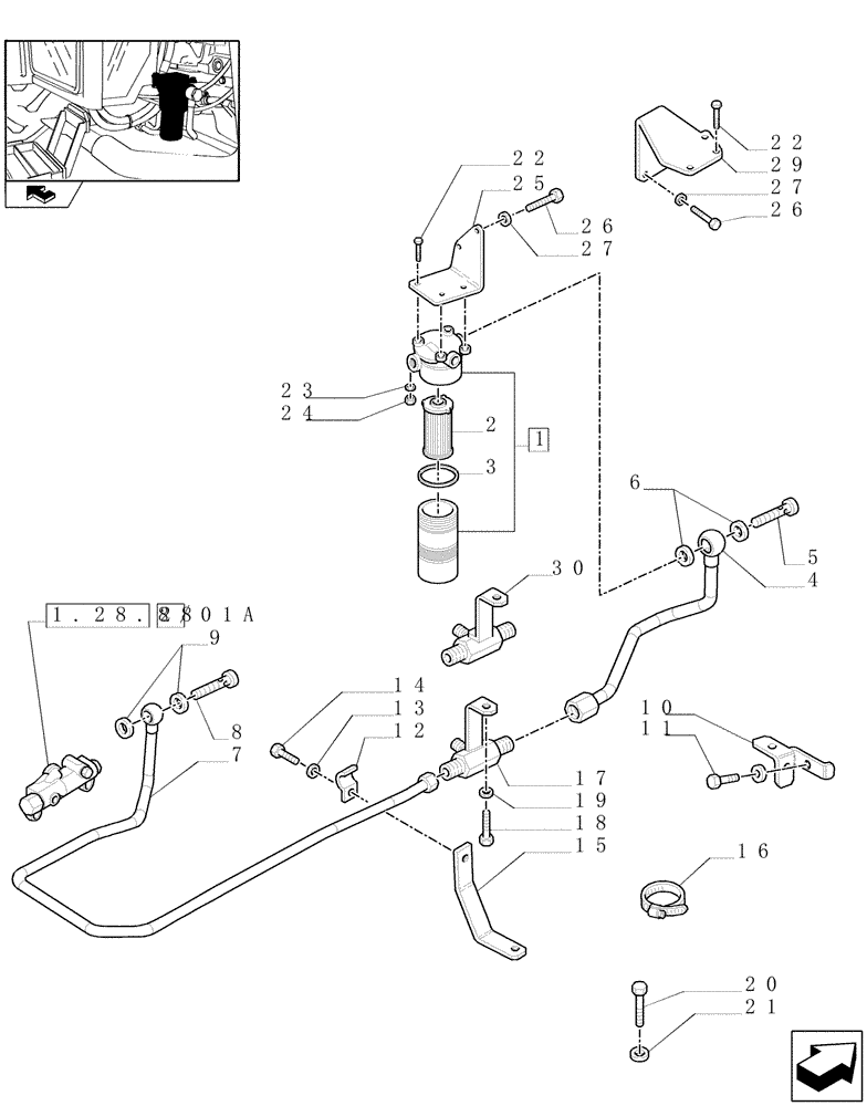 Схема запчастей Case IH FARMALL 75N - (1.28.8/01[01]) - GEARBOX LUBRIFICATION PIPES AND OIL FILTER (03) - TRANSMISSION