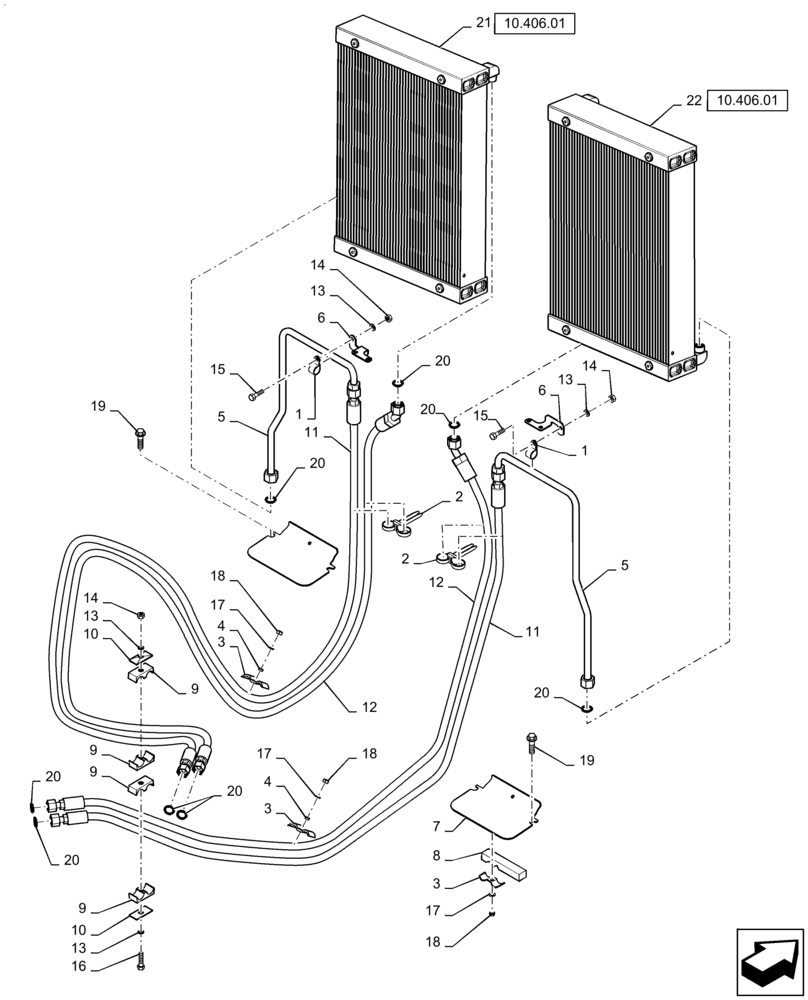 Схема запчастей Case IH QUADTRAC 450 - (21.109.01) - TRANSMISSION OIL COOLER & HOSES (21) - TRANSMISSION