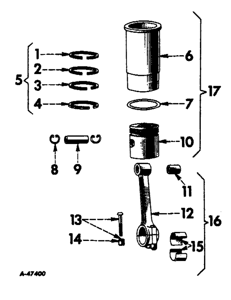 Схема запчастей Case IH SUPER C - (015) - ENGINE, CONNECTING RODS, PISTONS, CYLINDER SLEEVES AND RING SETS (01) - ENGINE