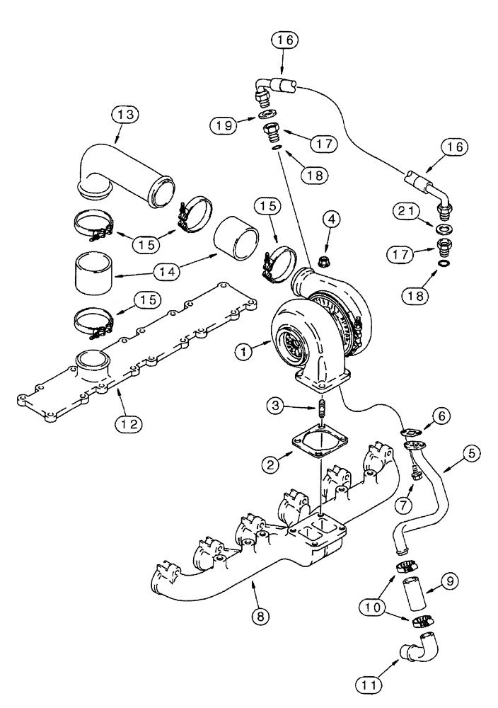 Схема запчастей Case IH 7230 - (2-040) - TURBOCHARGER SYSTEM, 6T-830 ENGINE, PRIOR TO TRACTOR P.I.N. JJA0064978 (02) - ENGINE