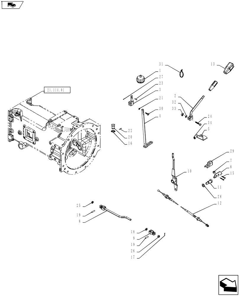 Схема запчастей Case IH FARMALL 55A - (21.130.01) - 8X8 SHUTTLE - CONTROL LEVERS, CABLE, LINKAGE (21) - TRANSMISSION