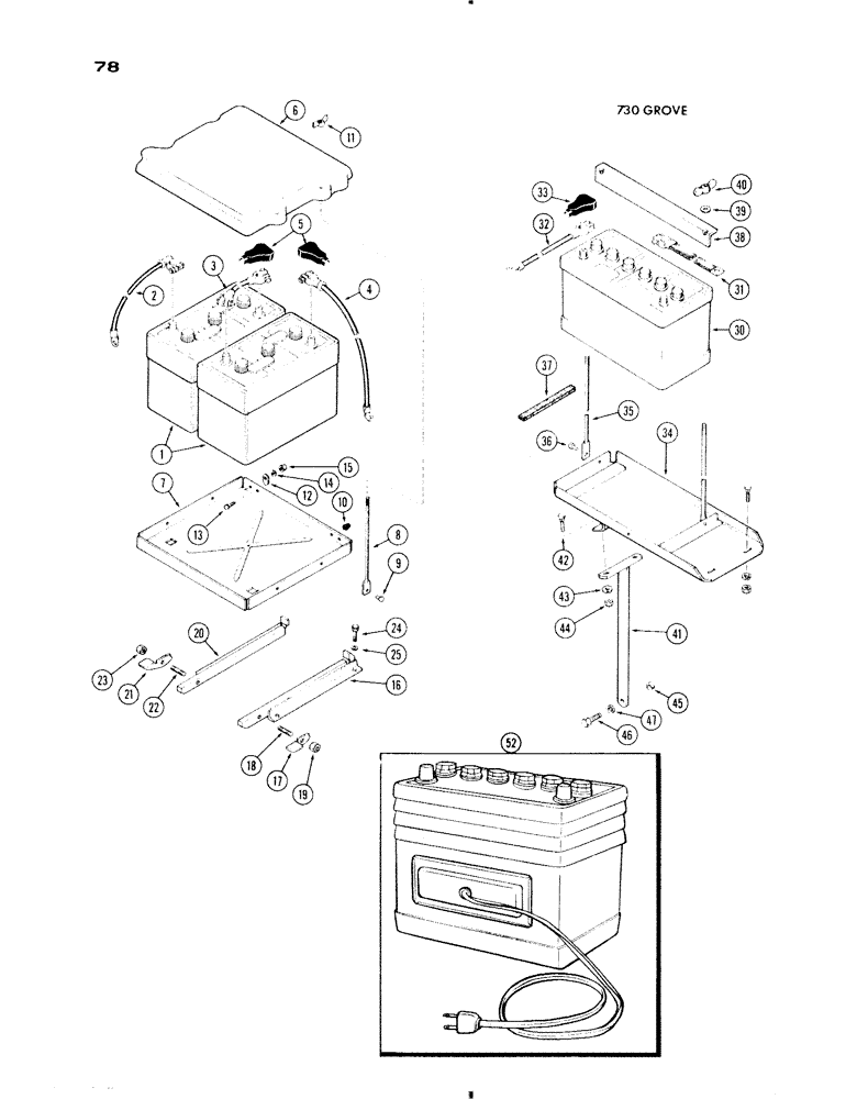 Схема запчастей Case IH 730 SERIES - (078) - BATTERY AND SUPPORT CABLES, 267 AND 301 DIESEL ENGINES, ALL 730 AND 830 EXCEPT GROVE, AND 730 GROVE (04) - ELECTRICAL SYSTEMS