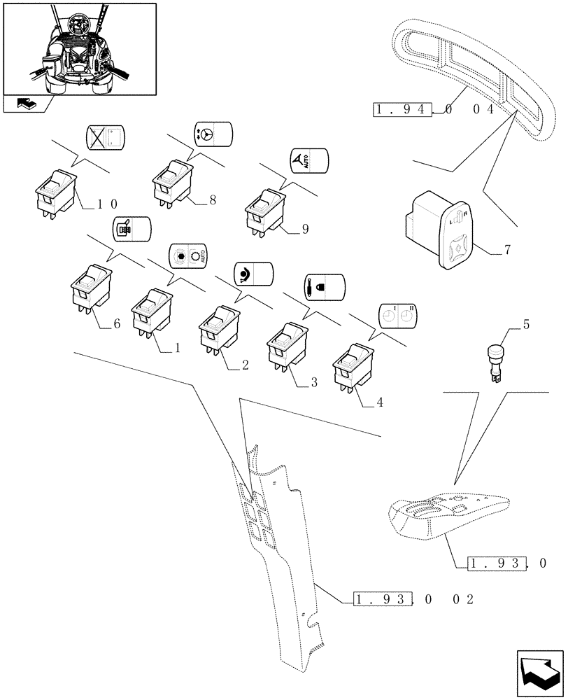 Схема запчастей Case IH PUMA 140 - (1.75.1/08) - VARIOUS SWITCHES AND RELATED PARTS (06) - ELECTRICAL SYSTEMS