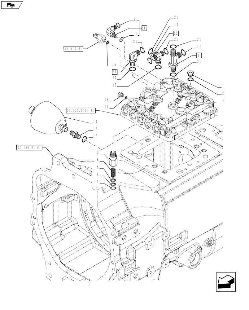 Схема запчастей Case IH PUMA 215 - (21.135.0101[02]) - TRASMISSION 19X6 FPS - TOP COVER CONTROL VALVE AND RELATED PARTS (VAR.728147-729571) (21) - TRANSMISSION