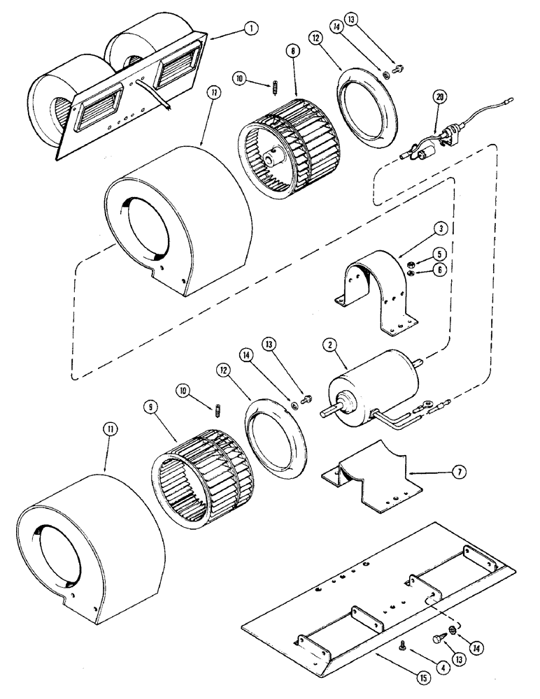 Схема запчастей Case IH 2470 - (536) - CAB, BLOWER ASSEMBLY, CAB SERIAL NO. 7864002 AND AFTER (09) - CHASSIS/ATTACHMENTS