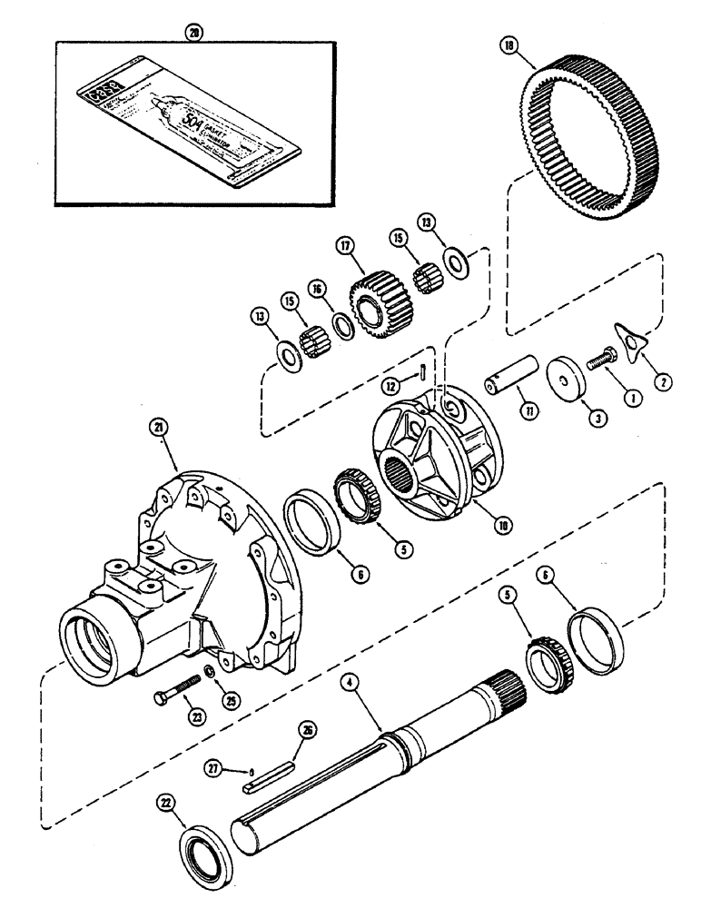 Схема запчастей Case IH 2390 - (6-200) - REAR AXLE, HOUSING AND PLANETARY GEARS, SHORT AXLE, 33-13/16" LONG (859 MM) (06) - POWER TRAIN