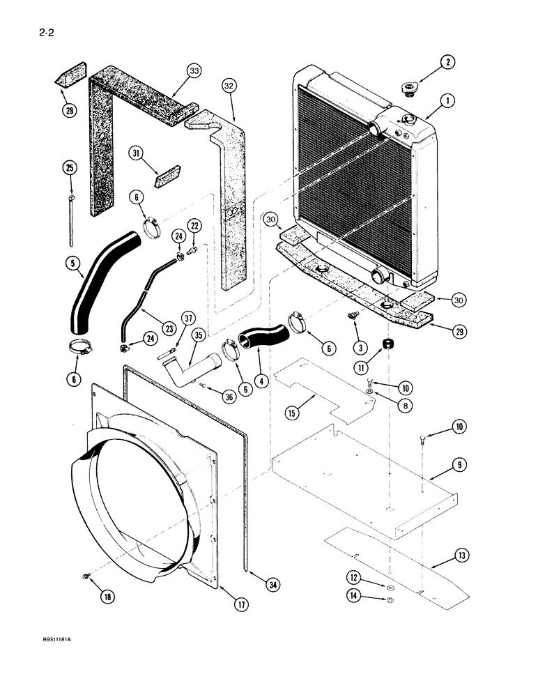 Схема запчастей Case IH 7130 - (2-002) - RADIATOR AND ATTACHING PARTS (02) - ENGINE