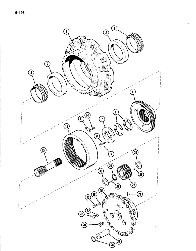 Схема запчастей Case IH 4894 - (6-198) - FRONT AXLE, WHEEL HUB AND AXLE PLANETARY (06) - POWER TRAIN