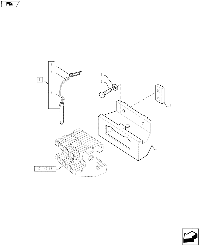 Схема запчастей Case IH FARMALL 75A - (37.140.07) - FRONT WEIGHTS CARRIER - 60 KG (37) - HITCHES, DRAWBARS & IMPLEMENT COUPLINGS