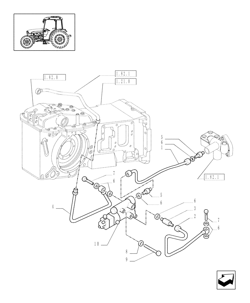 Схема запчастей Case IH JX1085C - (1.82.713[01]) - (VAR.370) TRAILER BRAKE VALVE (FRANCE) - PIPES (07) - HYDRAULIC SYSTEM