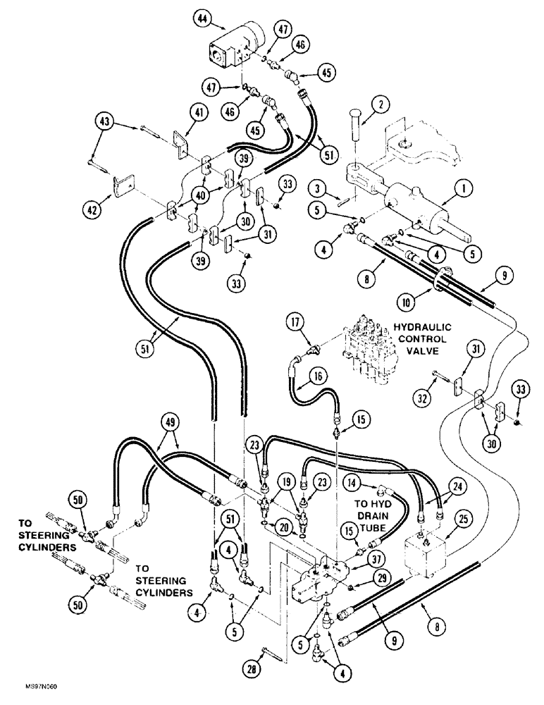 Схема запчастей Case IH 9310 - (5-026) - STEERABLE AXLE HYDRAULIC SYSTEM, CONTROL VALVE TO FRONT STEERING CYLINDER (05) - STEERING