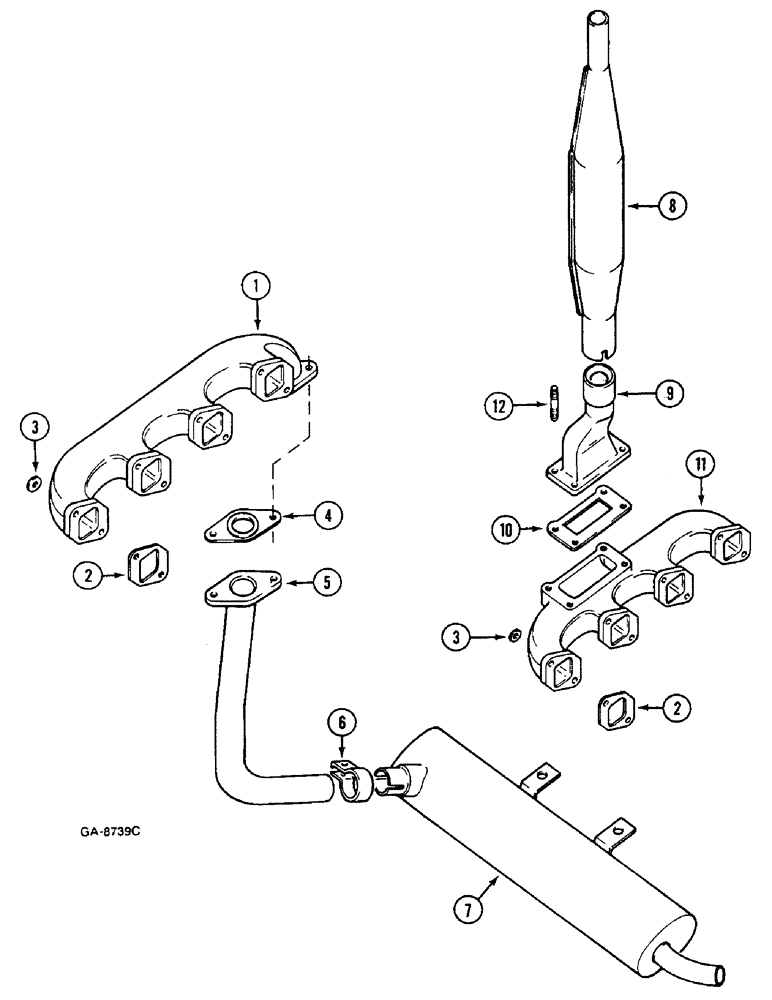 Схема запчастей Case IH 833 - (2-24) - EXHAUST AND MANIFOLD (02) - ENGINE