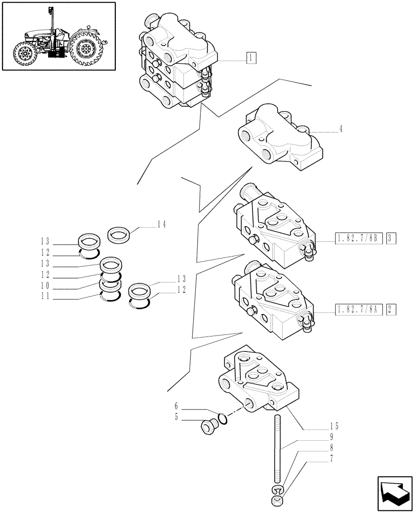 Схема запчастей Case IH JX1075C - (1.82.7/08[01]) - (VAR.124-125-157-159-591-592) 2 CONTROL VALVES WITH JOYSTICK - C5484 (07) - HYDRAULIC SYSTEM