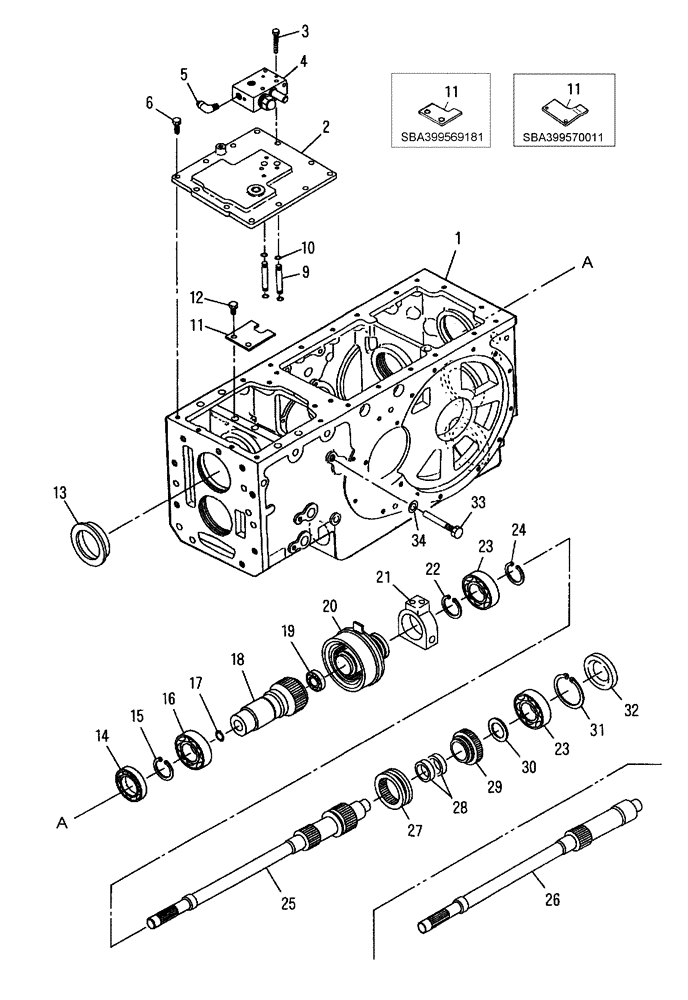 Схема запчастей Case IH DX40 - (03.13) - REAR TRANSMISSION PTO DRIVE, UPPER (03) - TRANSMISSION