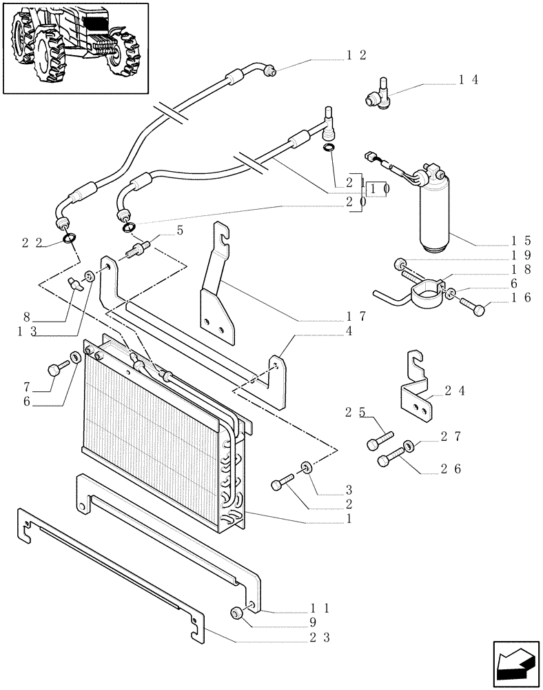 Схема запчастей Case IH JX90 - (0.88.0/03[01]) - (VAR.641-958) AIR CONDITIONING UNIT - CONDENSER - D6355 - C6847 (01) - ENGINE