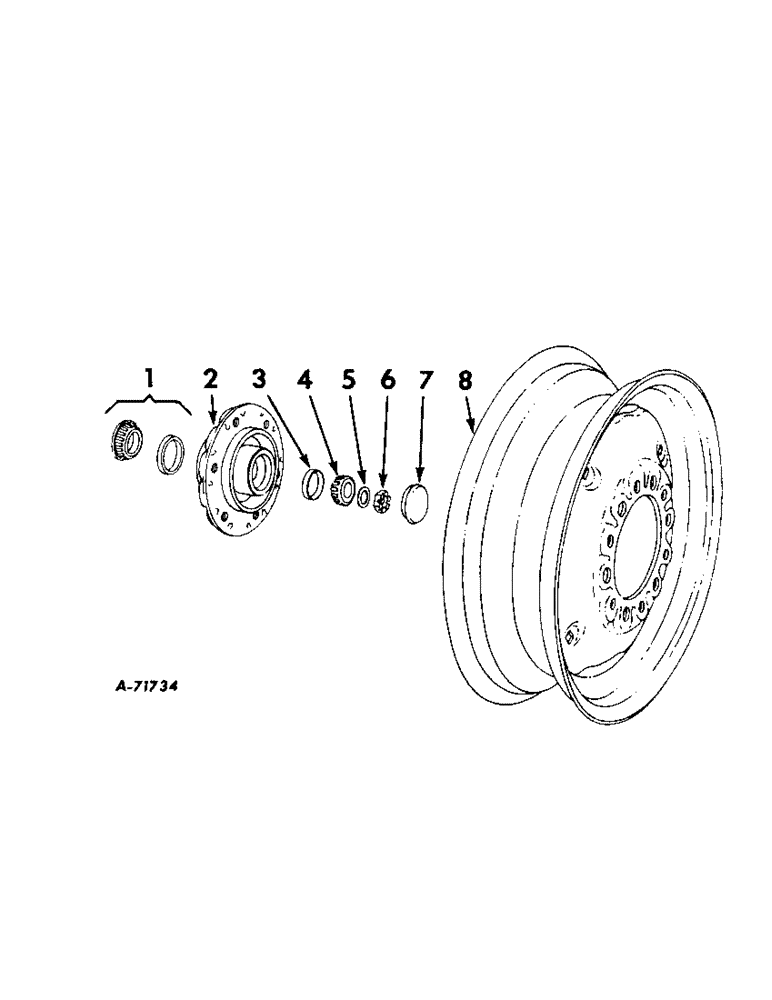 Схема запчастей Case IH 50 - (A-007) - WHEEL (FOR POWER TAKE-OFF DRIVE), (LEFT AND RIGHT, 62-63), (RIGHT ONLY, 63- ) (44) - WHEELS