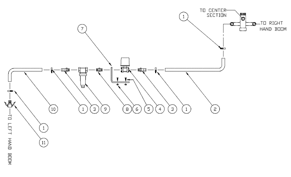 Схема запчастей Case IH PATRIOT 150 - (09-023) - 60 3-BOOM SHUTOFF - RAVEN/MID-TECH LH BOOM Liquid Plumbing