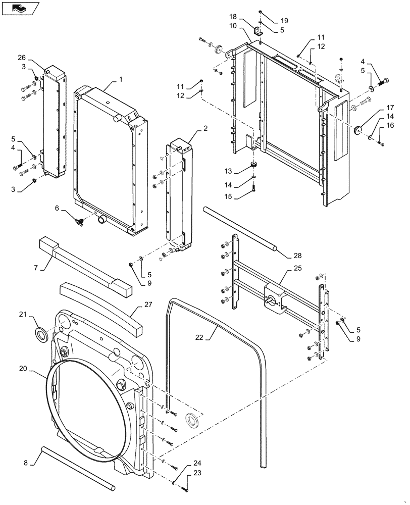 Схема запчастей Case IH STEIGER 485 - (02-05) - RADIATOR MOUNTING AND FAN SHROUD, STEIGER 485 / 535 (02) - ENGINE