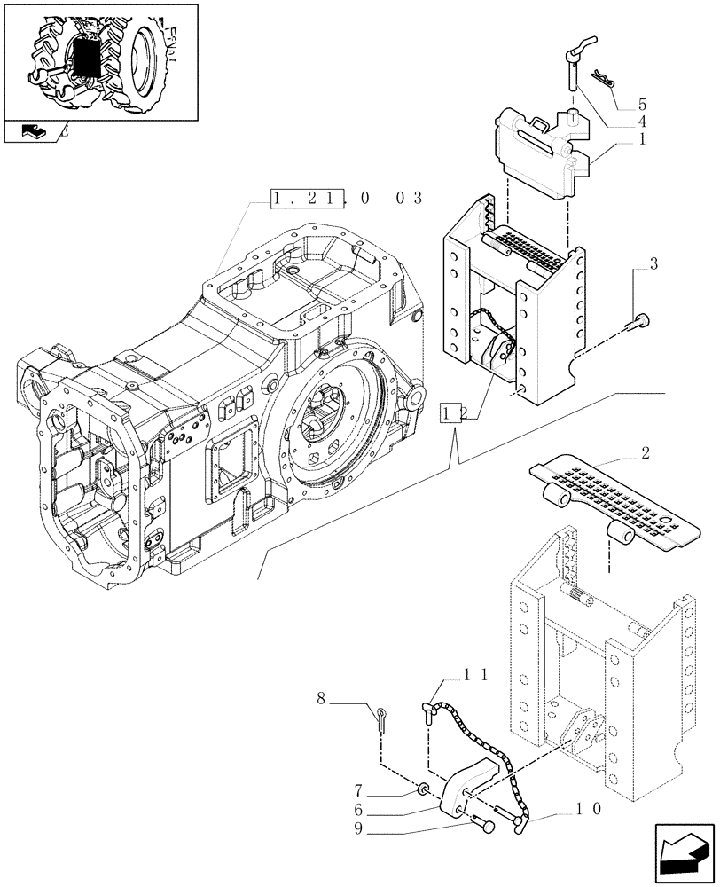 Схема запчастей Case IH MAXXUM 115 - (1.89.5/02[01]) - SLIDER TOW HOOK WITH SWIVEL COUPLING AND PITON, LESS SWINGING DRAWBAR (FRANCE) - C6978 (VAR.330940) (09) - IMPLEMENT LIFT