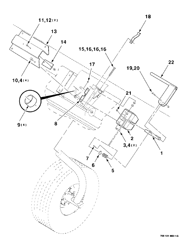 Схема запчастей Case IH 8220 - (7-32) - WHEEL CONTROL AND LOCK ASSEMBLY, LEFT (58) - ATTACHMENTS/HEADERS