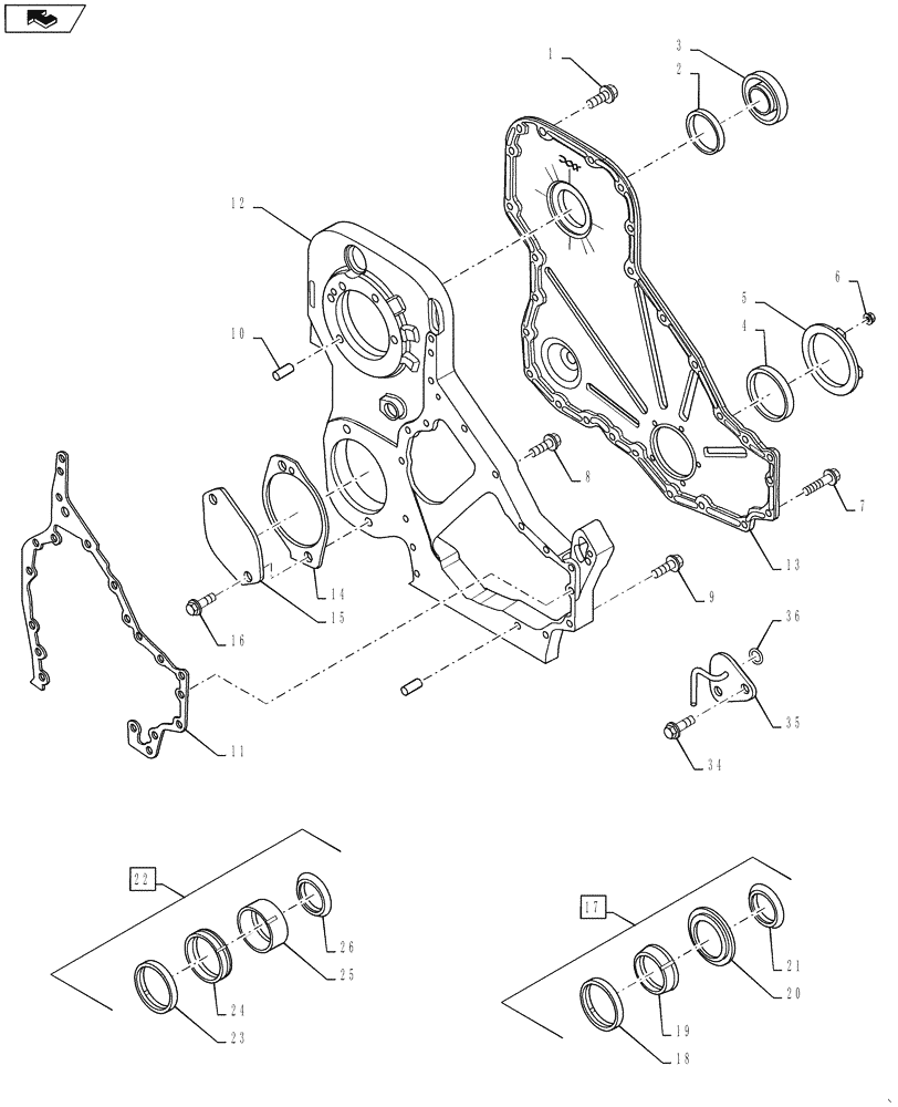 Схема запчастей Case IH 4420 - (03-005) - FRONT GEAR COVER (01) - ENGINE