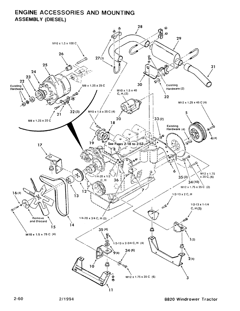 Схема запчастей Case IH 8820 - (2-60) - ENGINE ACCESSORIES AND MOUNTING ASSEMBLY, DIESEL (02) - ENGINE