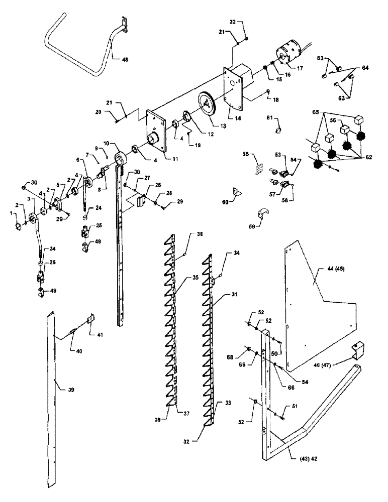 Схема запчастей Case IH 1030 - (1-10[01]) - ELECTRIC VERTICAL KNIFE (55) - ELECTRICAL SYSTEMS