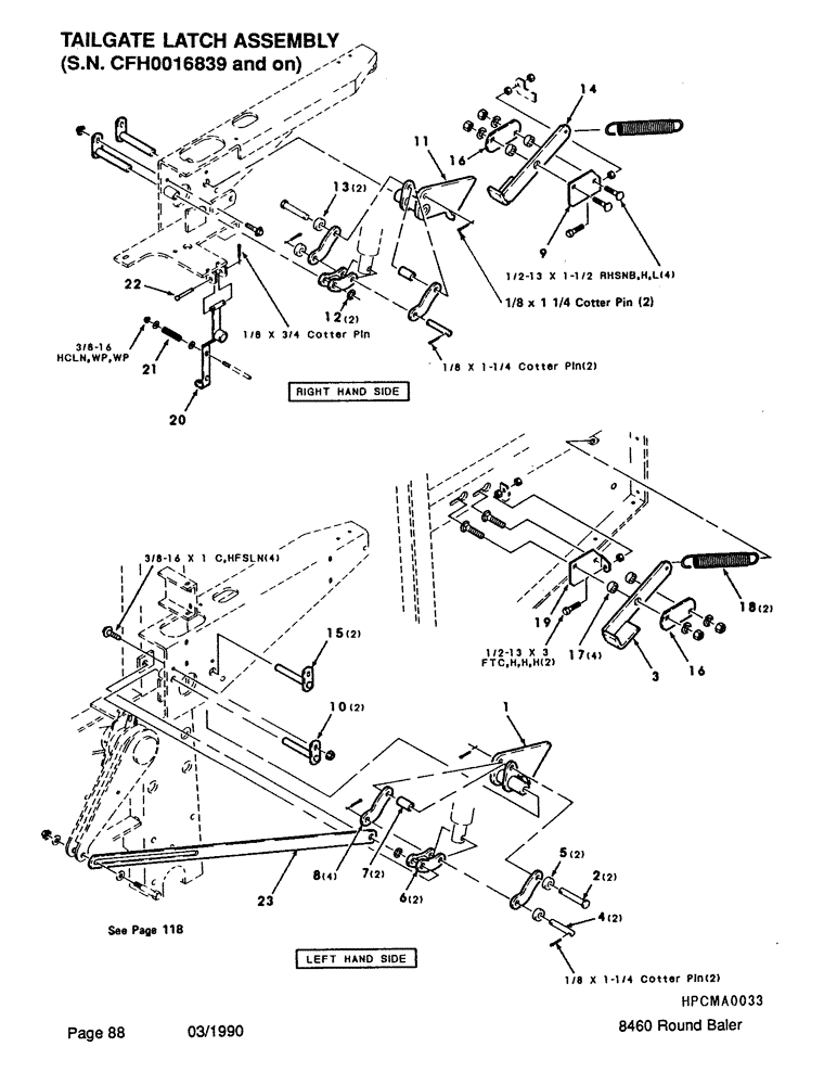 Схема запчастей Case IH 8460 - (088) - TAILGATE LATCH ASSEMBLY, SERIAL NUMBER CFH0016839 AND ON (16) - BALE EJECTOR