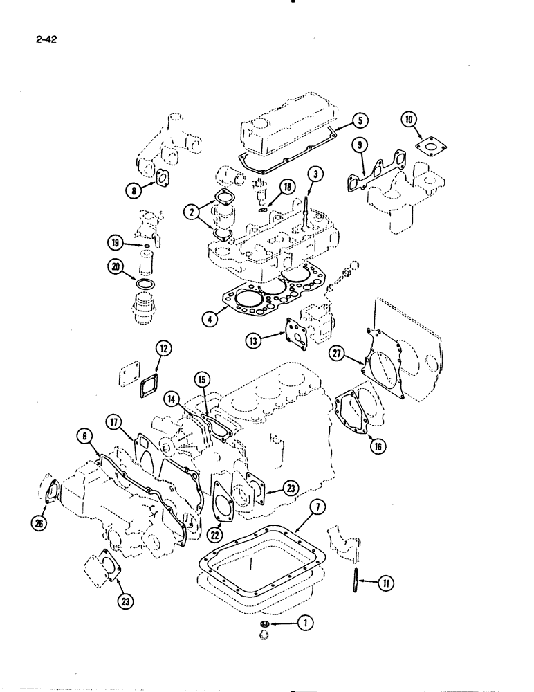 Схема запчастей Case IH 1140 - (2-42) - ENGINE GASKET KIT, 1140 TRACTOR (02) - ENGINE