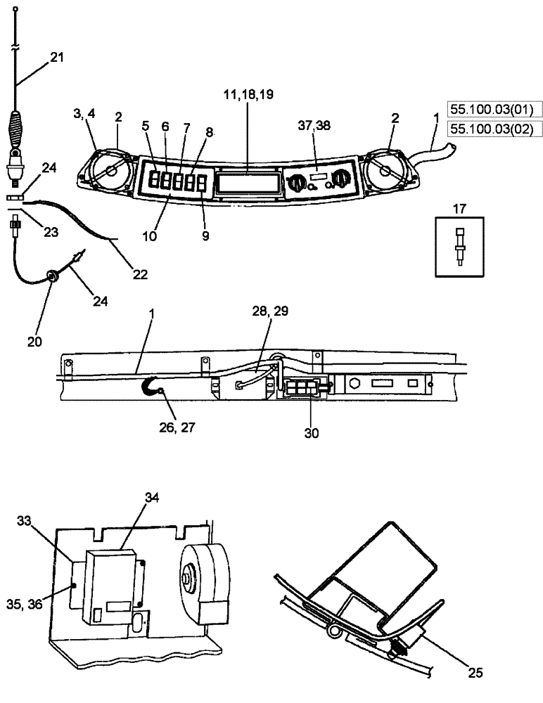 Схема запчастей Case IH 635 - (55.100.03[03]) - HARNESS, MAIN CAB, OVERHEAD CONTROL PANEL (55) - ELECTRICAL SYSTEMS