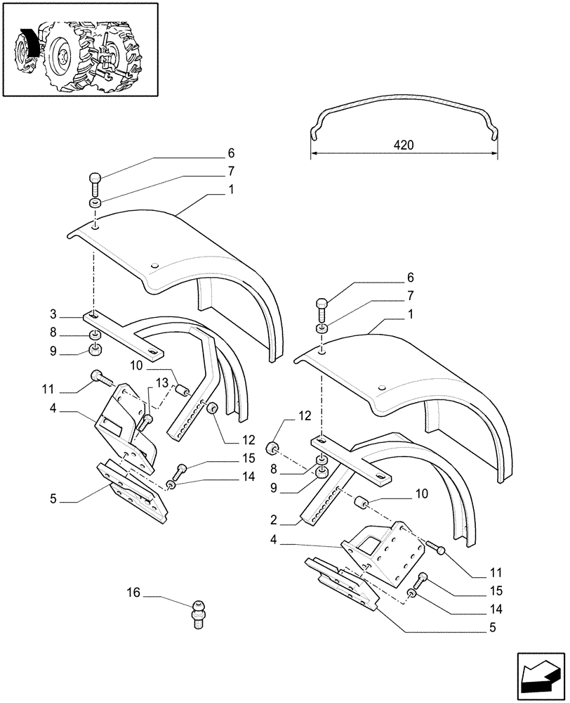 Схема запчастей Case IH MXU110 - (1.87.4/02) - (VAR.860) FIXED FRONT FENDERS (08) - SHEET METAL