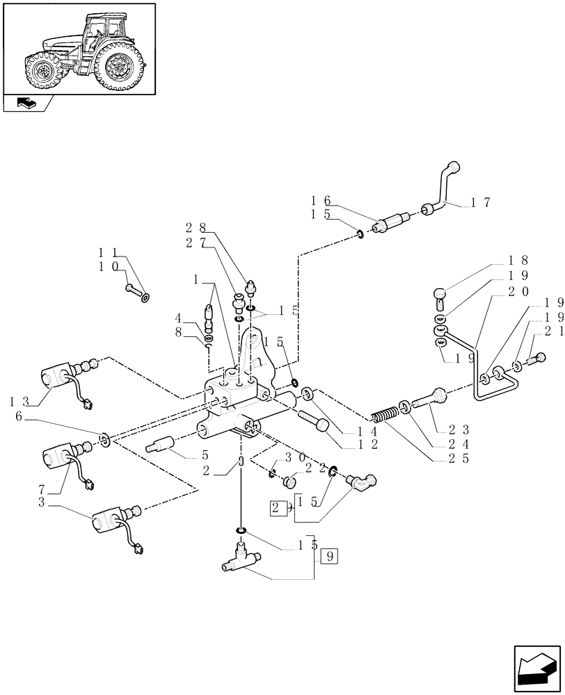 Схема запчастей Case IH FARMALL 105U - (1.33.2/08) - 4WD DIFFERENTIAL LOCK FOR HYDR. PTO LESS GROUND SPEED - SOLENOID VALVES & SUPP. (VAR.333380-334380) (04) - FRONT AXLE & STEERING