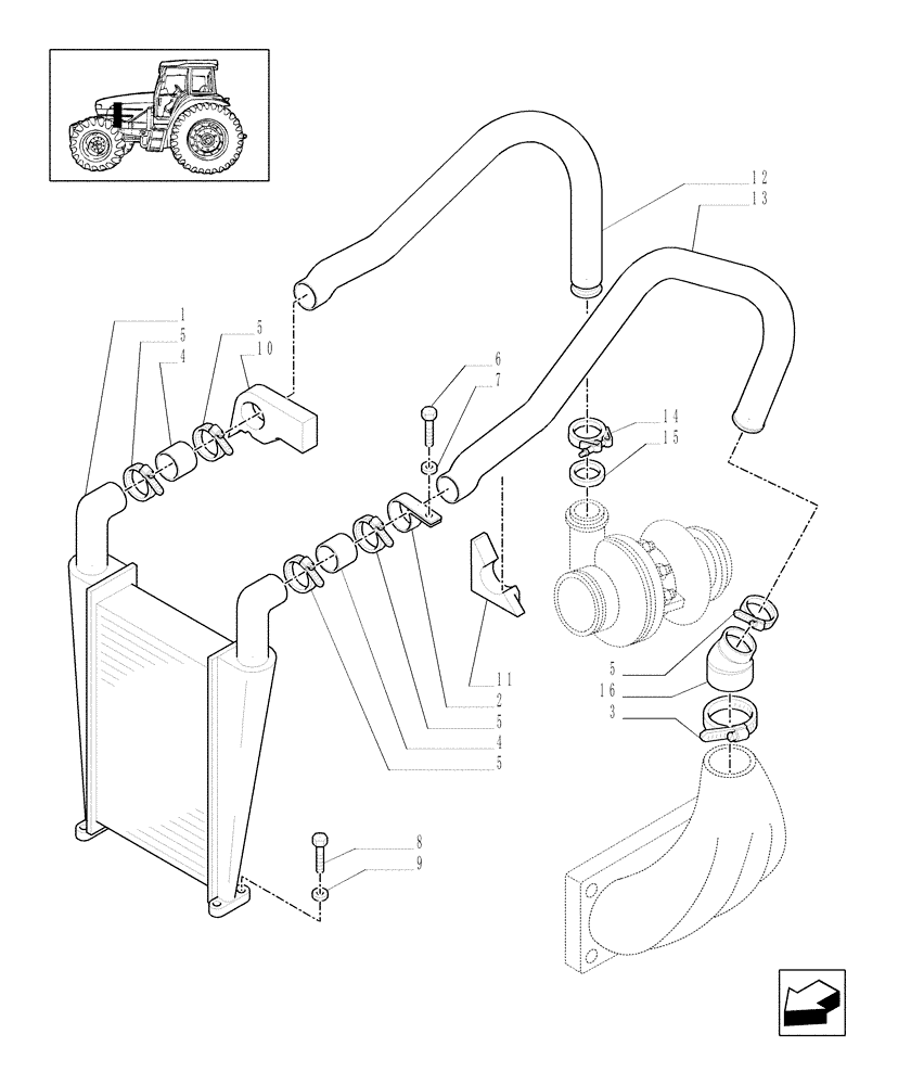 Схема запчастей Case IH MXU110 - (1.19.6/01) - INTERCOOLER AND PIPES (02) - ENGINE EQUIPMENT