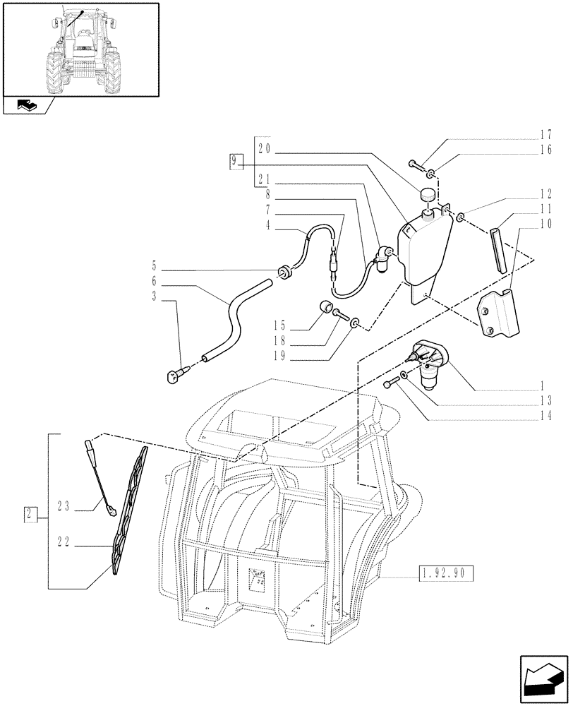 Схема запчастей Case IH FARMALL 95 - (1.92.91) - FRONT WINDSHIELD WIPER (10) - OPERATORS PLATFORM/CAB