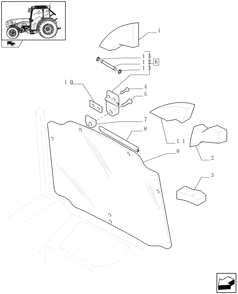 Схема запчастей Case IH FARMALL 85N - (1.92.92[06]) - REAR WINDOW - HINGE & WEATHER STRIP (10) - OPERATORS PLATFORM/CAB