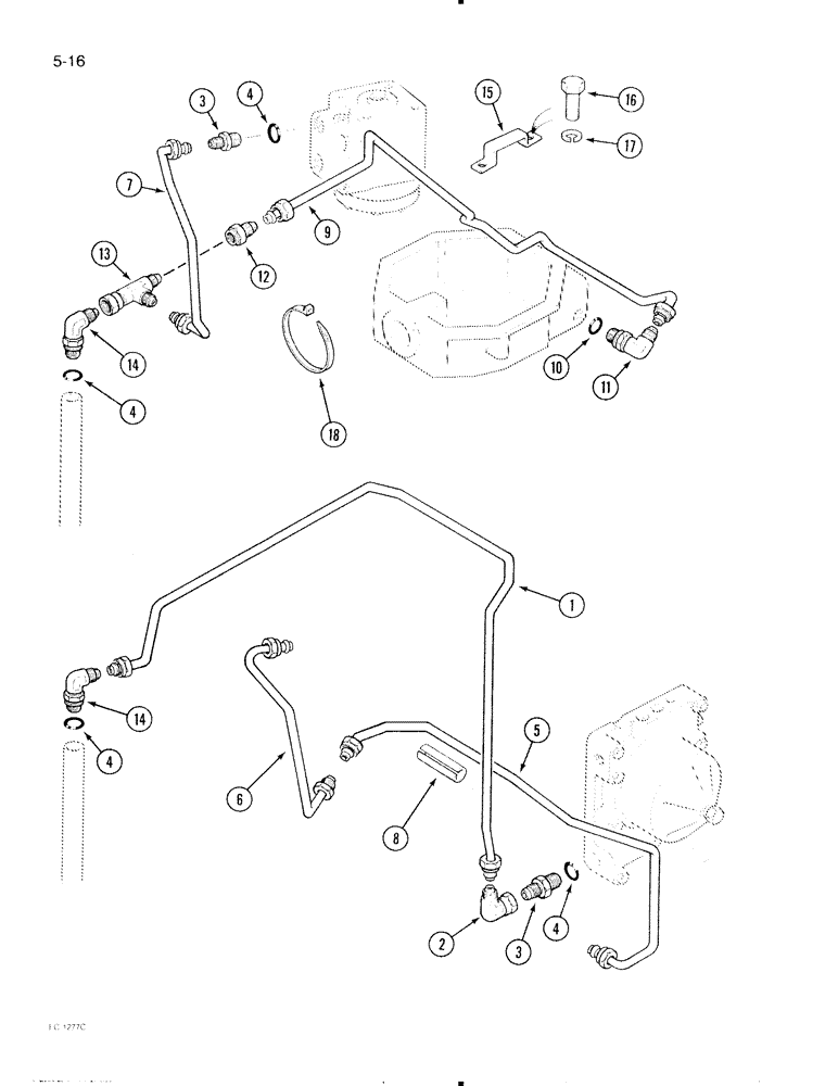 Схема запчастей Case IH 695 - (5-16) - POWER STEERING TUBES, REAR, MFD TRACTORS WITHOUT CAB, WITH OR WITHOUT TWO SPEED POWER SHIFT (05) - STEERING