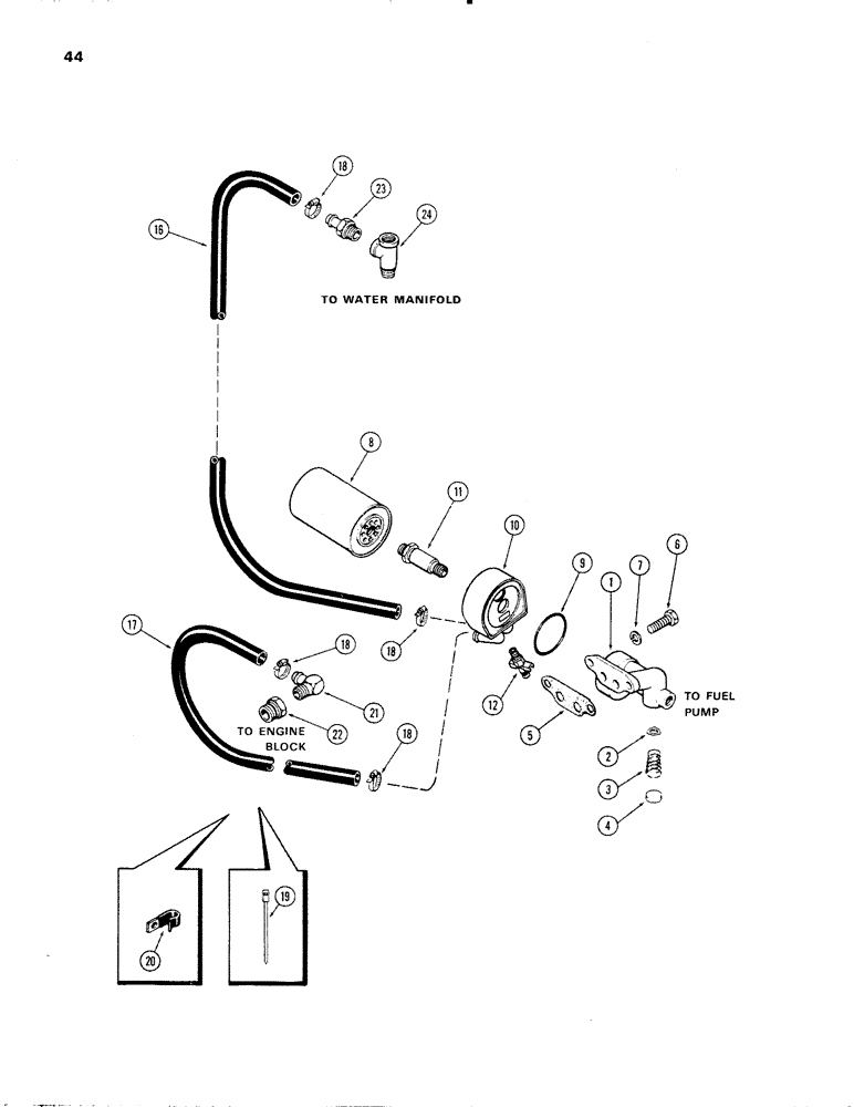 Схема запчастей Case IH 336D - (044) - OIL FILTER AND HEAT EXCHANGER, ENGINE LESS FUEL DEVICE, 336D NATRUALLY ASPIRATED ENGINES, 56C, 56E 