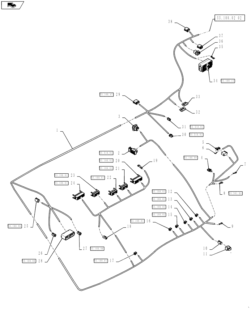 Схема запчастей Case IH 4430 - (55.100.02[01]) - MAIN CAB HARNESS (55) - ELECTRICAL SYSTEMS