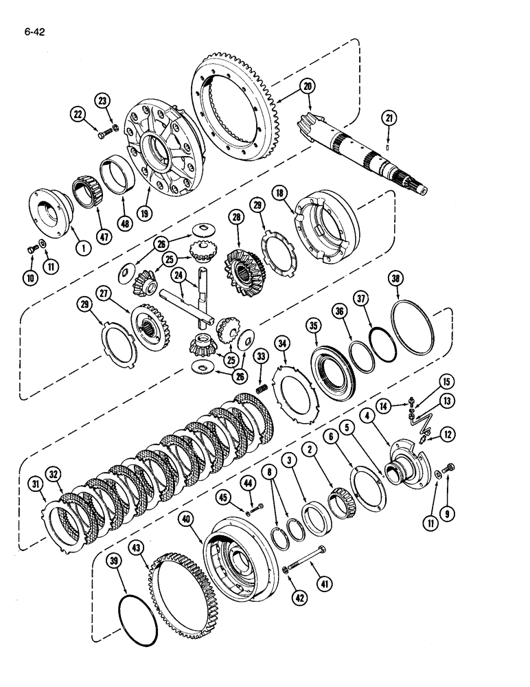 Схема запчастей Case IH 3594 - (6-042) - DIFFERENTIAL, BEARING CARRIER, CAGE, SIDE GEAR AND SHAFT (06) - POWER TRAIN