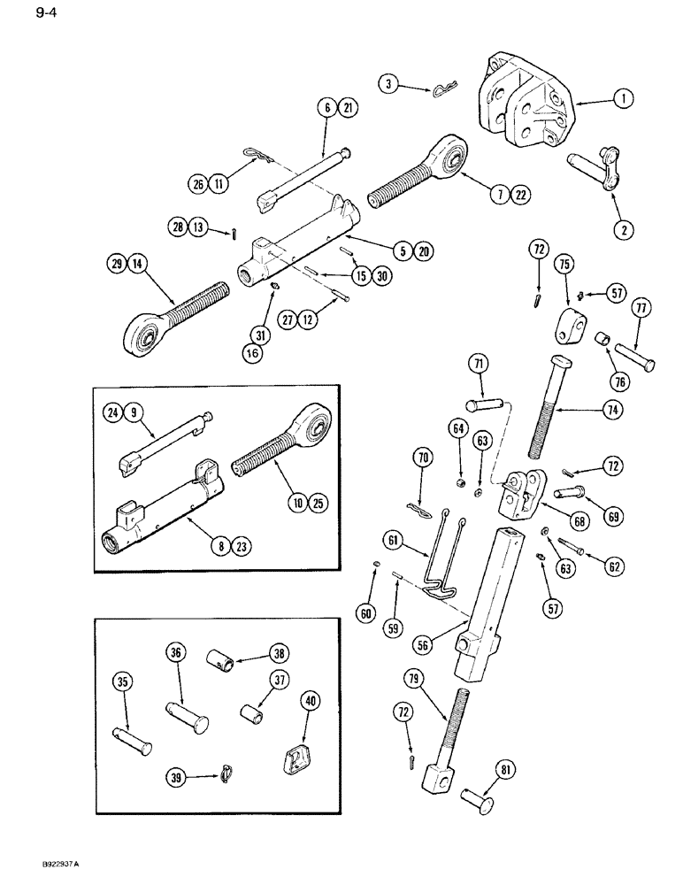 Схема запчастей Case IH 7120 - (9-004) - HITCH UPPER LIFT LINKS, 1-1/2 INCH AND 1-3/4 INCH THREAD (09) - CHASSIS/ATTACHMENTS