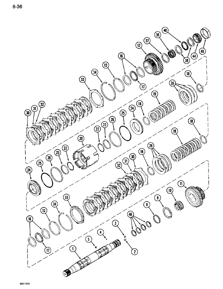 Схема запчастей Case IH 7110 - (6-036) - TRANSMISSION SPEED, OUTPUT SHAFT AND FRONT CLUTCH, TRANSMISSION SERIAL NO. AJB0051028 - AJB0055132 (06) - POWER TRAIN