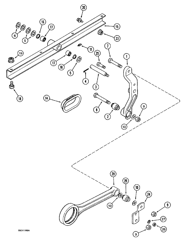 Схема запчастей Case IH 1644 - (9B-38) - CHAFFER DRIVE HANGER LEVER AND SUPPORT (14) - ROTOR, CONCANVES & SIEVE