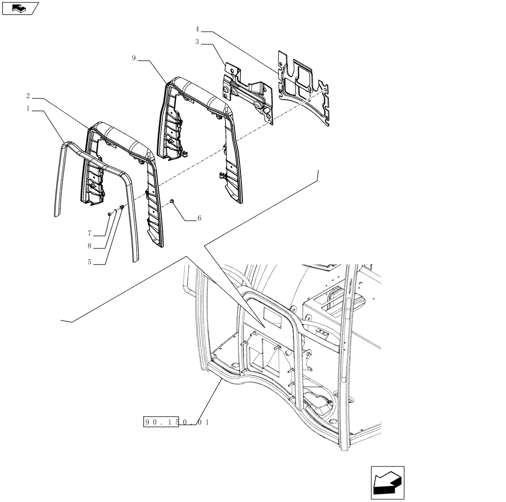 Схема запчастей Case IH FARMALL 65C - (90.160.05) - SOUNDPROOFING - W/CAB (90) - PLATFORM, CAB, BODYWORK AND DECALS