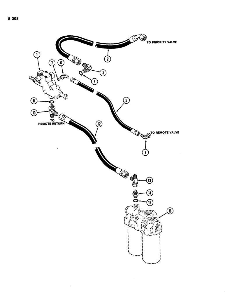 Схема запчастей Case IH 4490 - (8-308) - DEPTH CONTROL VALVE CIRCUITRY, PRIOR TO P.I.N. 8860450 (08) - HYDRAULICS